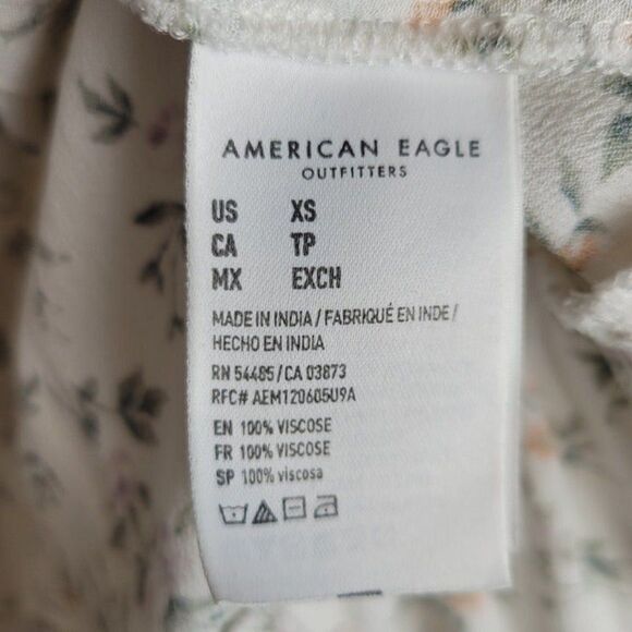 American Eagle Outfitters Floral Tiered Viscose Blouse Short Sleeve White XS - Picture 10 of 12